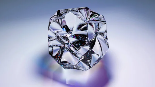 Piedra Transparente Vidrio Sobre Fondo Gris Diamante Con Reflejos Luz — Foto de Stock