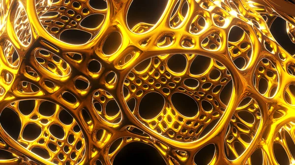 抽象的な金の背景 金色のメッシュ抽象的な形状 円形の光沢のある金属の背景の長方形 光沢のある金属3Dレンダリングイラスト — ストック写真