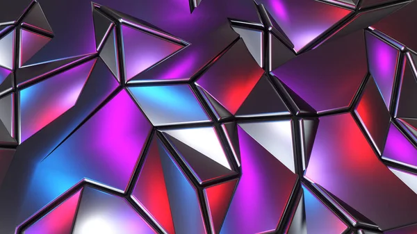 抽象马赛克背景 银质金属多边形 三角形紫色蓝色金属墙纸设计 3D渲染说明 — 图库照片