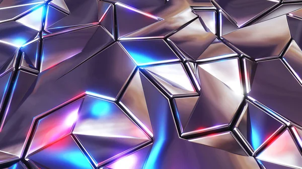 Abstrato Fundo Mosaico Prata Polígonos Metálicos Formas Triângulo Roxo Azul — Fotografia de Stock