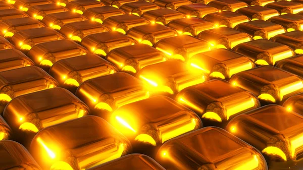 Fundo Tecnologia Dourada Padrão Quadrados Metálicos Ouro Moderno Cenário Metal — Fotografia de Stock