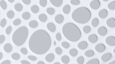 Soyut beyaz arkaplan, dairesel ağ soyut şekiller, mimari soyut tasarım, 3D resimleme.