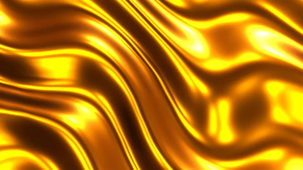 金の金属波 光沢のある黄金の光沢のある金属波状の液体パターンのテクスチャ 3Dレンダリングイラスト — ストック写真