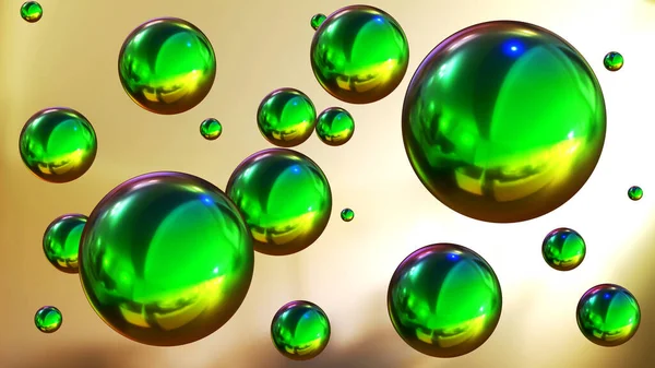 Shiny Colored Balls Abstract Background Green Metallic Glossy Spheres Desktop — Stock fotografie