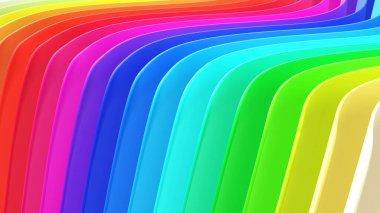 Çok renkli üç boyutlu çizgili soyut arkaplan, soyut dalgalı çizgili desen, üç boyutlu çizim resimleme.