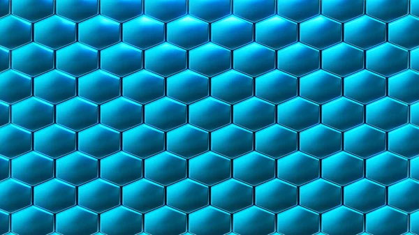 Blue Hexagons Geometric Background Shiny Metallic Honeycomb Pattern Render Technology — Stock Photo, Image