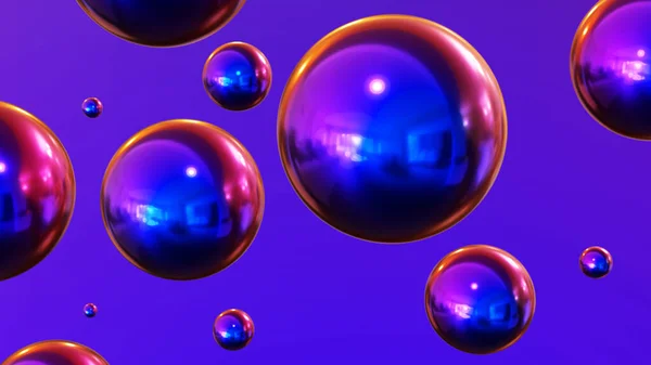 Shiny Colored Balls Abstract Background Purple Blue Metallic Glossy Spheres — Stockfoto