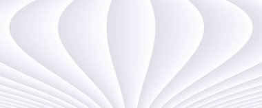 White striped pattern banner, 3d lines wavy pattern background, abstract symmetrical minimal white grey backdrop for business presentation, vector illustration.