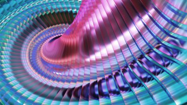 Abstract metallic 3d background, shiny and glossy multicolored striped pattern, interesting spiral chrome metal  lustrous stripes background, 3D render illustration.