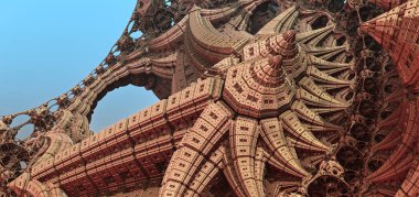 Soyut arkaplan, fantastik altın metal yapılar, antik uygarlık hayali arka plan, 3 boyutlu çizim.