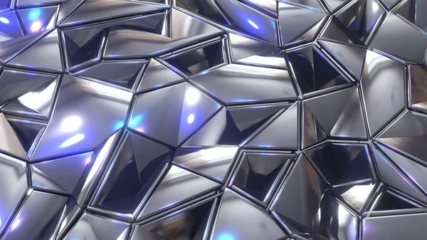 Fondo Mosaico Abstracto Polígonos Metal Plateado Formas Triángulo Azul Púrpura — Foto de Stock