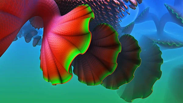 Fondo Abstracto Arrecife Coral Submarino Fantásticas Conchas Naranjas Formas Ficticias —  Fotos de Stock