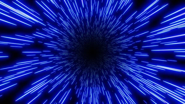 抽象的な背景動的3Dバーストライン 宇宙速度の概念上のネオンの輝きの色 動的ハイパースペーストンネル3Dサイエンスフィクションレンダリングイラスト — ストック写真