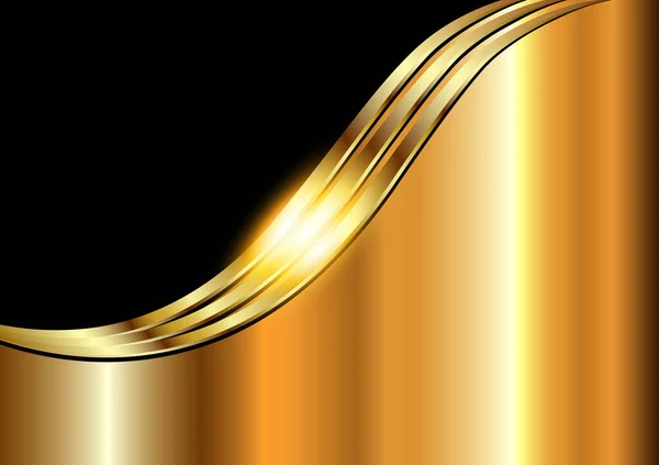 ビジネスエレガントな背景 金の黒金属光沢のある金属波のデザイン ベクトルイラスト — ストックベクタ