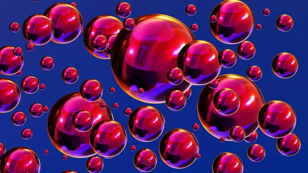 色彩艳丽的球体抽象背景 3D渲染图解 3D紫蓝色金属光泽球体作为桌面墙纸 — 图库照片