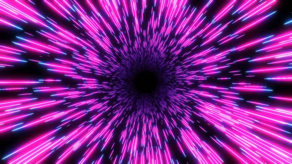 抽象的な背景動的3Dバーストライン 宇宙速度の概念上のネオンの輝きの色 動的ハイパースペーストンネル3Dサイエンスフィクションレンダリングイラスト — ストック写真
