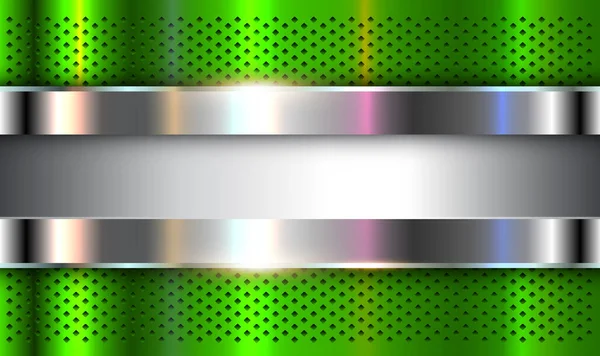 Metallisch Silbergrüner Hintergrund Mit Opaleszierenden Perlfarben Interessanter Metallhintergrund Mit Perforierter — Stockvektor