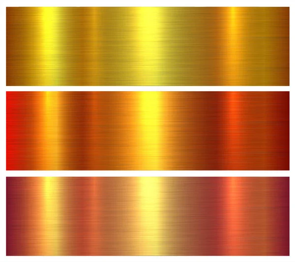Metall Guld Texturer Som Glänsande Gyllene Glänsande Metalliska Bakgrunder Borstad — Stock vektor