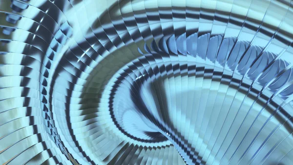 青の背景光沢のあるストライプ3D波状パターン エレガントな抽象的なストライプパターン 興味深いスパイラル建築最小限の背景 3Dレンダリングイラスト — ストック写真