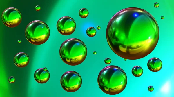 Shiny Colored Balls Abstract Background Green Metallic Glossy Spheres Desktop — Stockfoto