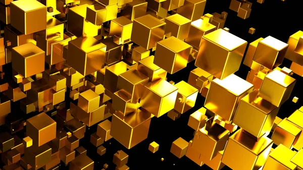 Abstract Background Many Gold Cubes Neon Golden Glow Black Interesting — Stock Photo, Image