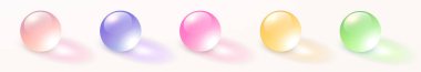 Glass transparent spheres set, multicolored shiny 3D balls with shadows, vector illustration.