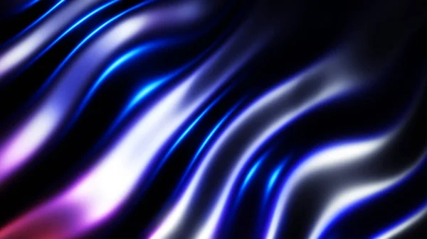 Abstract 3d wavy background, dark waves with multicolor lights, liquid metallic silk pattern render illustration.