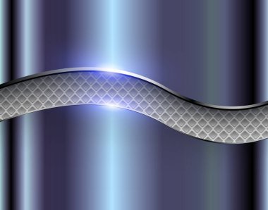 Zarif parlak metalik dalgalarla gümüş mavi metal arka plan, 3D vektör illüstrasyonu.