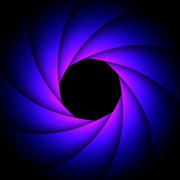 背景にカメラレンズシャッター 黒の背景にエレガントな紫色の青のシャッター 抽象的な技術デザイン ベクターイラスト — ストックベクタ
