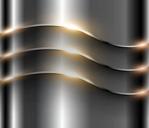 エレガントな光沢のある金属波 3Dベクトルイラストとスチールメタルの背景 — ストックベクタ