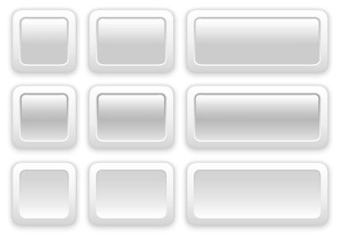 Yuvarlak kenarlı beyaz ve gri dikdörtgen düğmeler, vektör illüstrasyonu.
