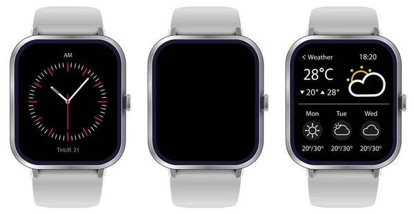 Collection Smartwatch Icônes Réalistes Isolées Sur Blanc Gadgets Électroniques Technologie — Image vectorielle