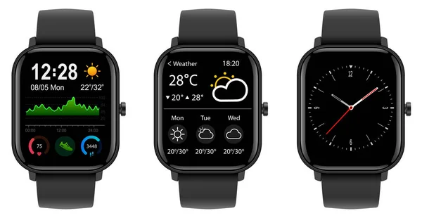 Collezione Smartwatch Icone Realistiche Isolate Sul Bianco Gadget Elettronici Tecnologici — Vettoriale Stock