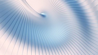 Soyut arkaplan, 3D gümüş rengi mavi dalgalı çizgiler, ilginç spiral mimari asgari duvar kağıdı, 3D resimleme.