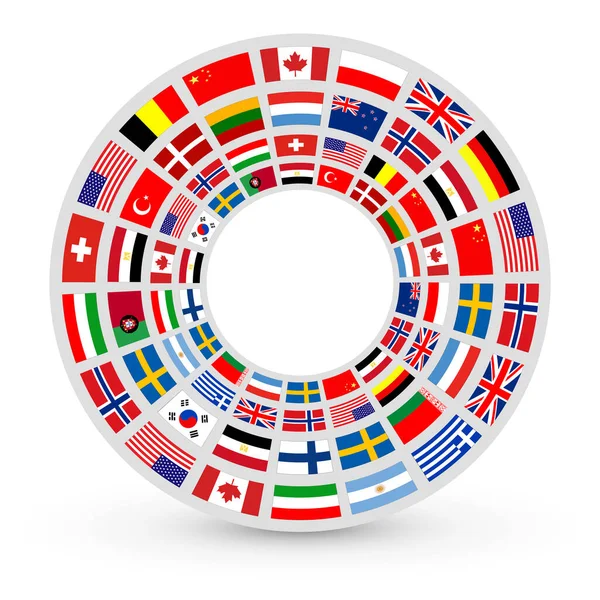 Бизнес Иконка Международными Флагами Вокруг Кольцо Флагами Белом Символом Переноса — стоковый вектор