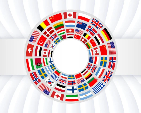 Fundo Negócios Com Botão Bandeiras Internacionais Anel Com Bandeiras Branco —  Vetores de Stock