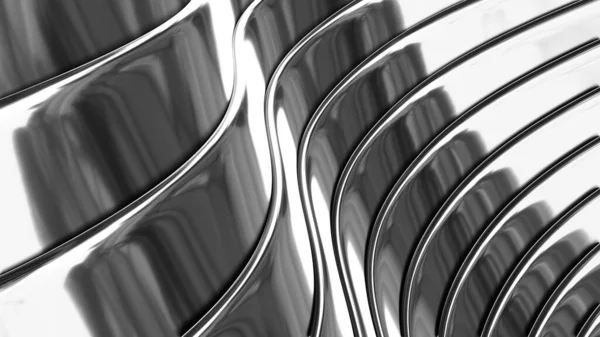 Silberne Stahlhintergrundstreifen Wellenförmiges Muster Elegant Glänzende Metallisch Gestreifte Wellen Textur — Stockfoto