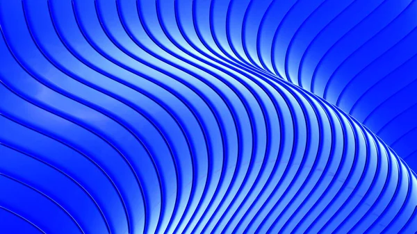 青の背景ストライプ3D波状パターン エレガントな抽象的な縞模様 興味深いスパイラル建築最小限の背景 3Dレンダリングイラスト — ストック写真