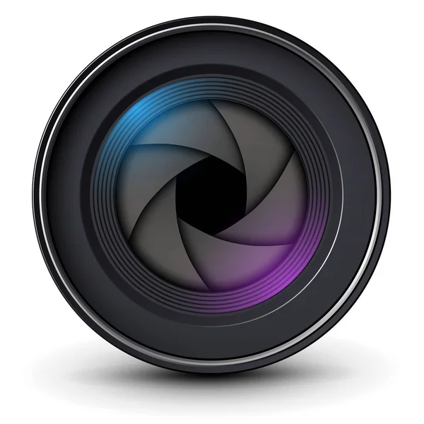 Kamera Fotoobjektiv Mit Verschluss Symbol Realistische Abbildung — Stockvektor