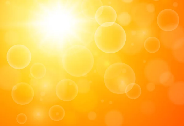 Orange Varm Solig Bakgrund Sol Med Bokeh Flammande Varm Sol — Stock vektor
