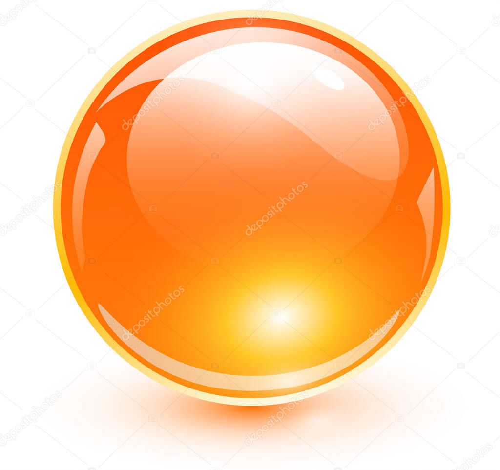 Shiny glass ball, orange vector trasparent sphere.