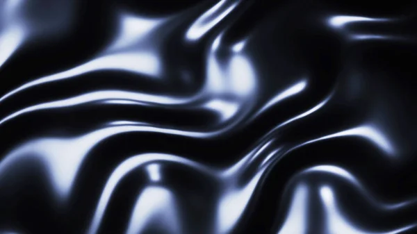 波と黒の金属質感 液体ダークメタルシルク波パターン 3Dレンダリングイラスト — ストック写真