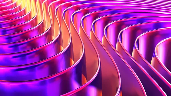 紫の金属の背景 3Dストライプの波状パターン エレガントな抽象的な金属の壁紙 レンダリングイラスト — ストック写真