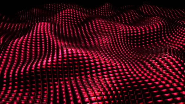 Dunkelroter Mosaikhintergrund Wellen Aus Quadratischen Metallformen Technologie Abstrakte Moderne Tapete — Stockfoto