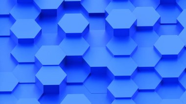 Mavi altıgen geometrik arkaplan, minimum bal peteği desenli duvar kağıdı, 3D resimleme.