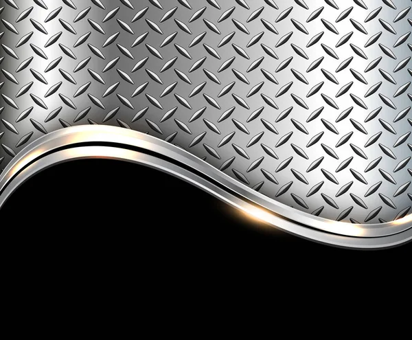 金属の背景光沢のあるクロム金属ダイヤモンドプレートテクスチャ シルバーブラックポリッシュスチールテクスチャ壁紙3Dベクトルイラスト — ストックベクタ