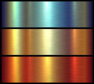 Metal dokular parlak metalik arka planlar, çok renkli parlak desen, vektör illüstrasyonu.