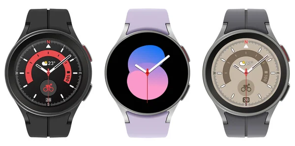 Smartwatch Samling Realistiska Ikoner Isolerade Vit Teknik Elektroniska Prylar Armbandsur — Stock vektor