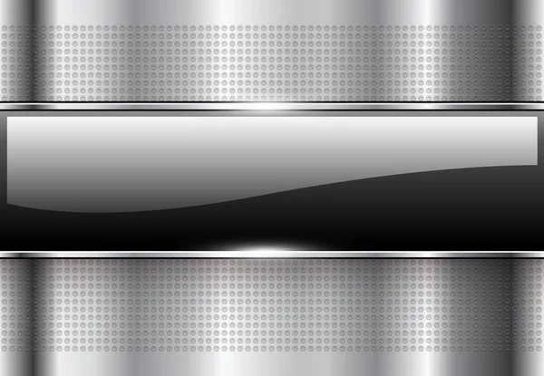 灰色の点線の背景に銀灰色の金属製のバナーを持つ抽象的な背景 3Dベクトル図 — ストックベクタ