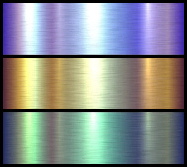 Metallstrukturen Glänzend Gebürsteter Metallischer Hintergrund Bunte Glänzende Muster Vektorillustration — Stockvektor